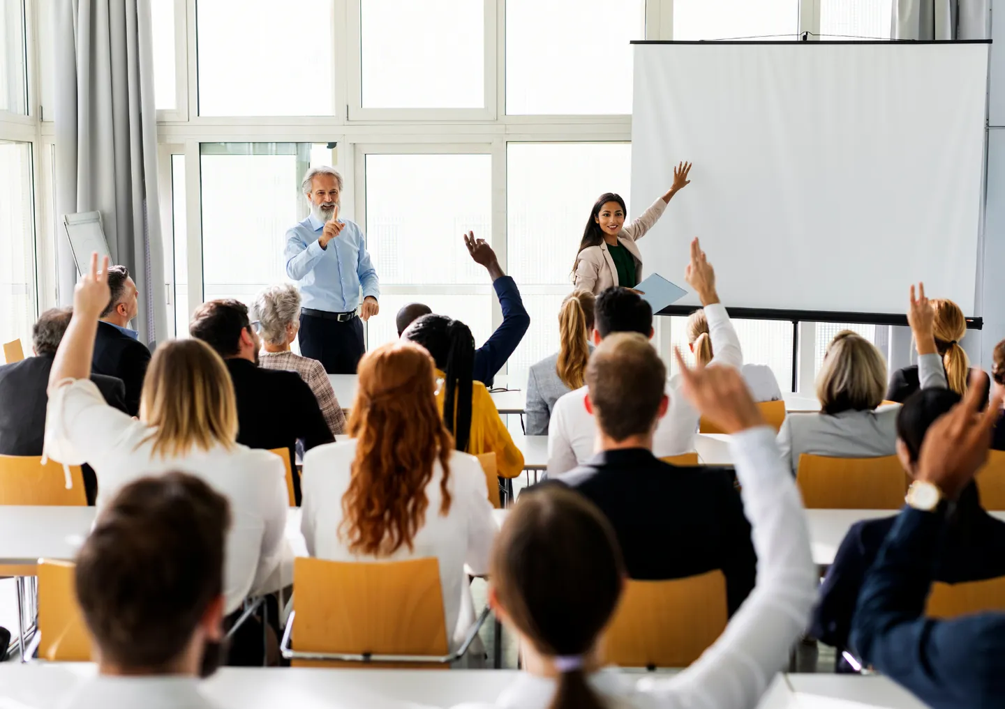 Students learning together in a university classroom